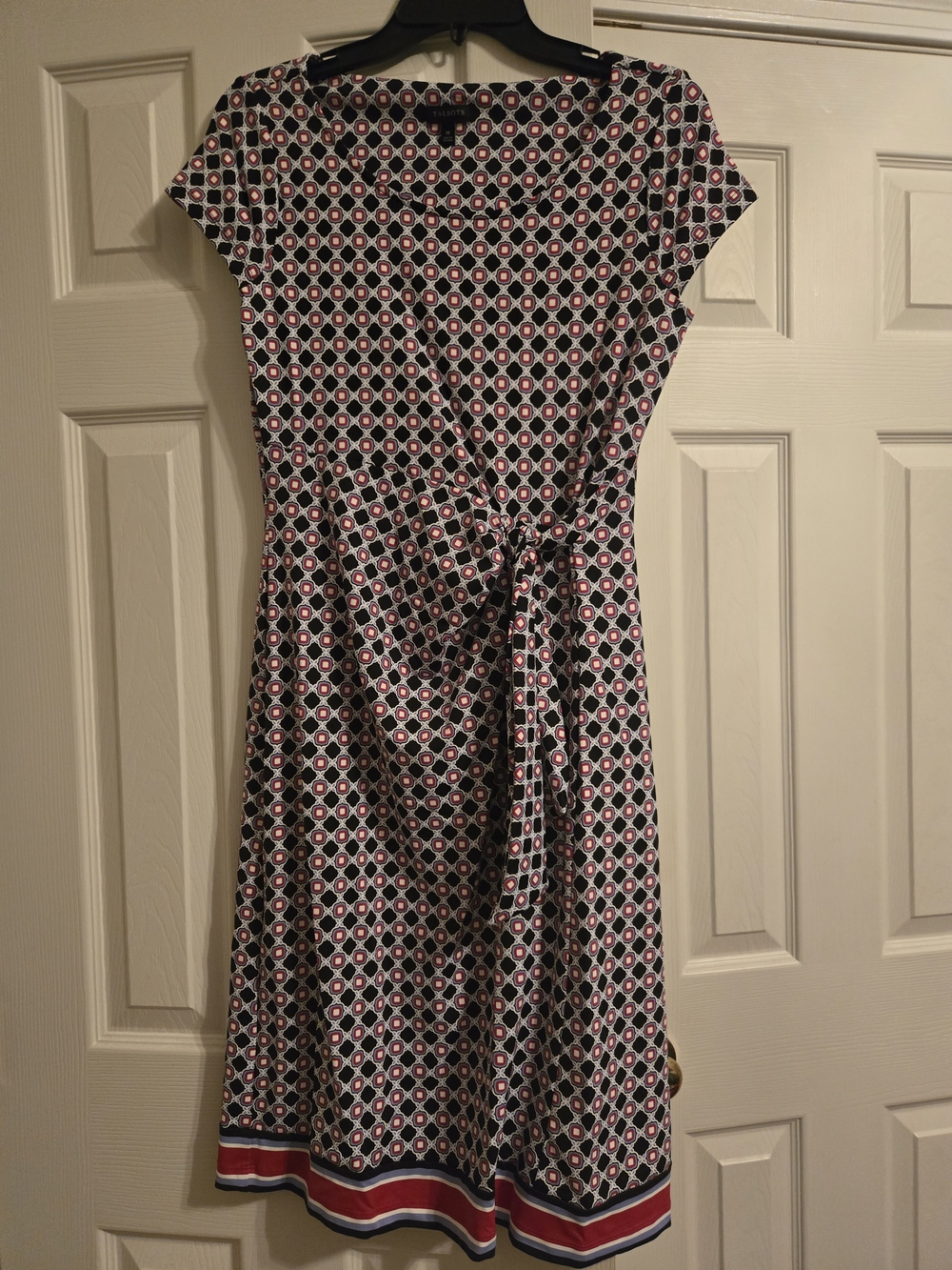 Talbots Navy and Red Geometric Tie-Front Dress